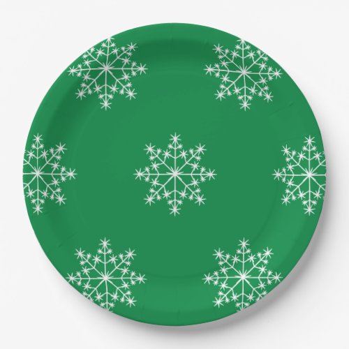 Snowflake Christmas Green Design Xmas Holiday Paper Plates