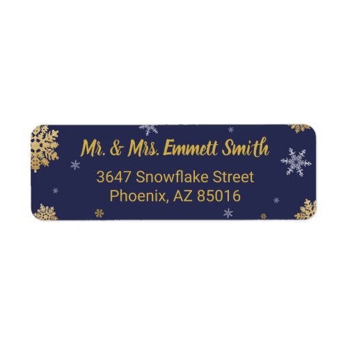 Snowflake Christmas Holiday Navy Blue Gold Label