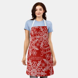 Snowflake Christmas Holiday Red White Apron