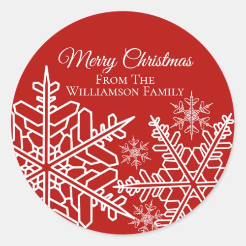 Snowflake Christmas Holiday Red White Classic Round Sticker