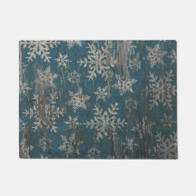 snowflake Christmas Holiday Rustic Door Mat