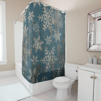 snowflake Christmas Holiday Rustic shower curtain