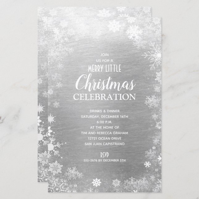 Snowflake Christmas Holiday Silver Budget Invites (Front/Back)