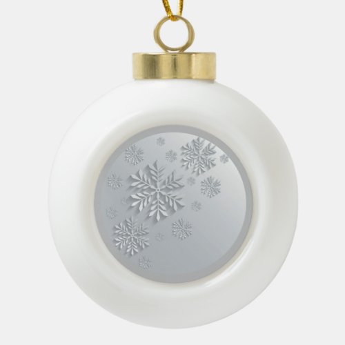  Snowflake Christmas in Gray and White  Ceramic Ball Christmas Ornament