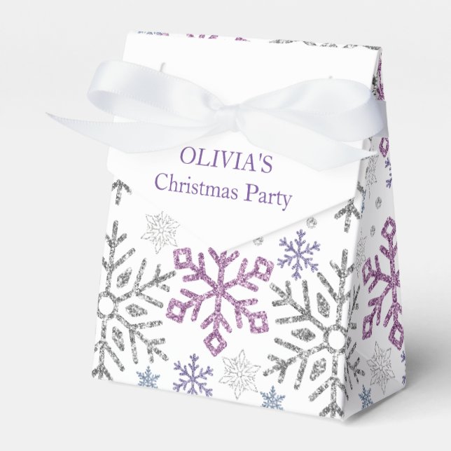  Snowflake Christmas Purple Silver Favor Boxes (Front Side)