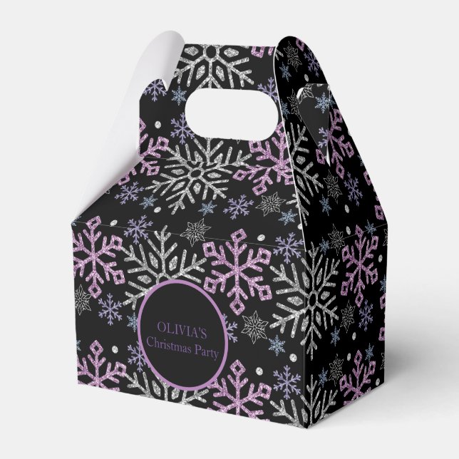  Snowflake Christmas Purple Silver Favor Boxes (Front Side)