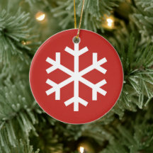 Snowflake Christmas Red Ceramic Ornament