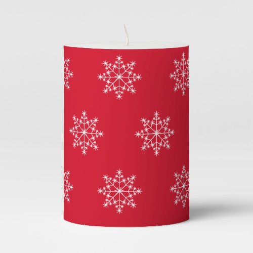 Snowflake Christmas Red Design Xmas Holiday Pillar Candle