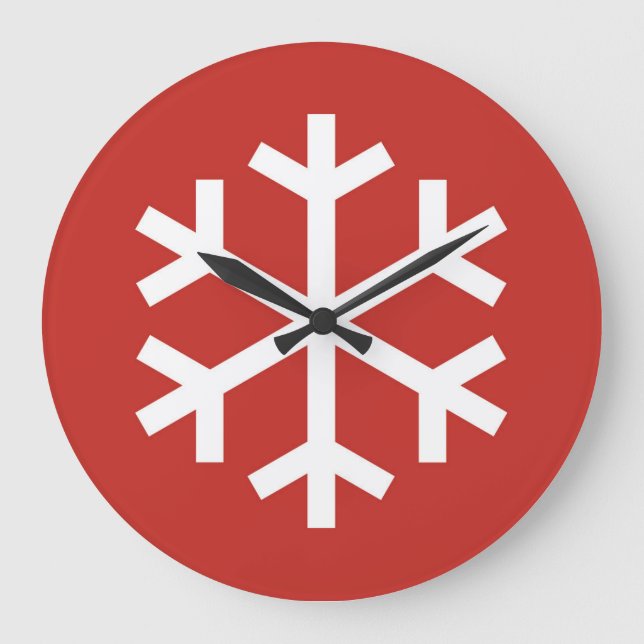 Snowflake Christmas Red Large Clock (Front)