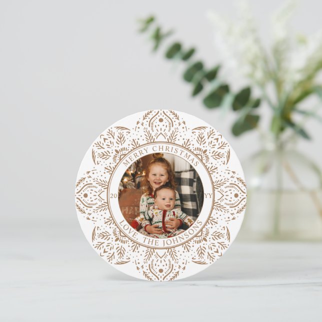 Snowflake Christmas Round Photo Holiday Card (Standing Front)
