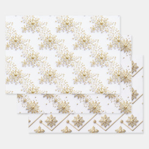 Snowflake Christmas seamless pattern white gold Wrapping Paper Sheets