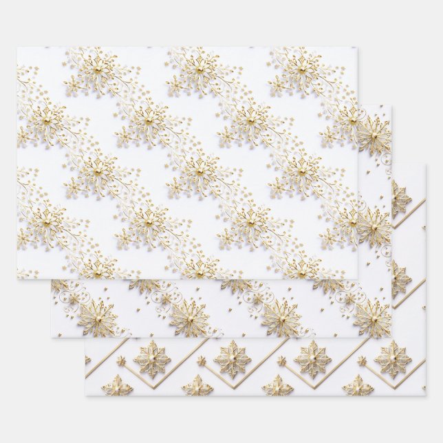 Snowflake Christmas seamless pattern white gold  Wrapping Paper Sheets (Set)