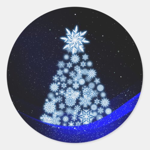 Snowflake Christmas Tree Classic Round Sticker