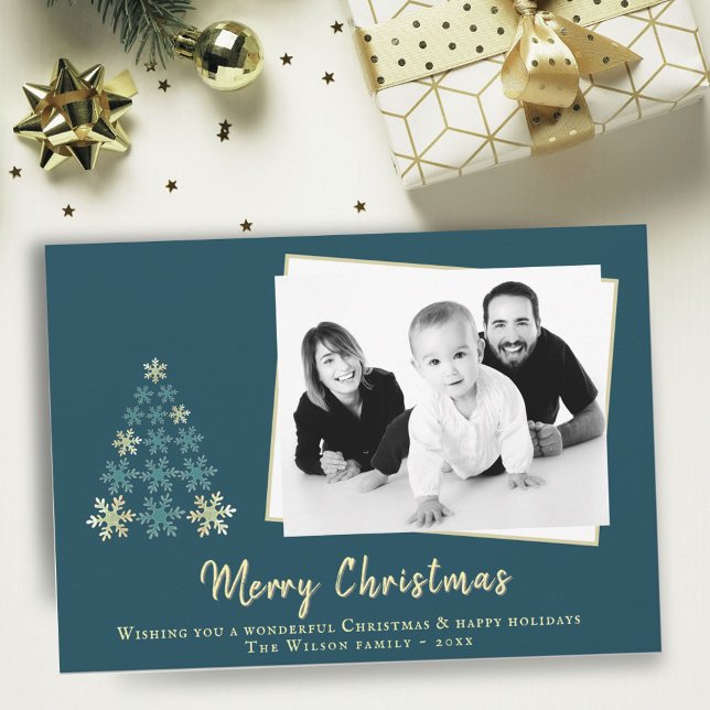 Snowflake Christmas Tree Family Photo Holiday Card (Creator Uploaded)