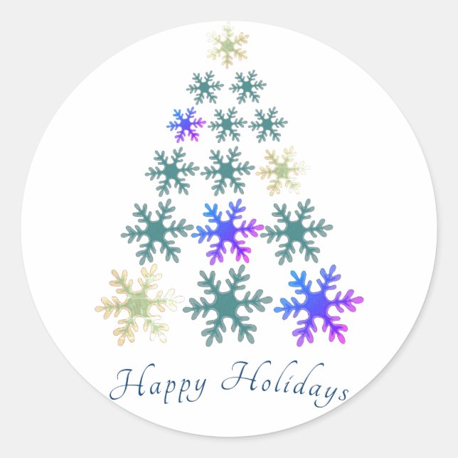 Snowflake Christmas Tree Merry Christmas Holiday Classic Round Sticker (Front)