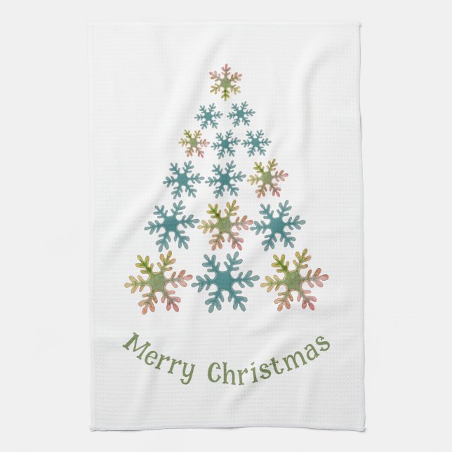 Snowflake Christmas Tree Minimalist Holiday  Kitchen Towel (Vertical)