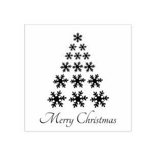 Snowflake Christmas tree Stylish Script Holiday Rubber Stamp