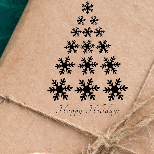 Snowflake Christmas tree Stylish Script Holiday Rubber Stamp