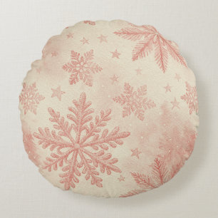 Snowflake Christmas Watercolor Winter Pine Round Pillow