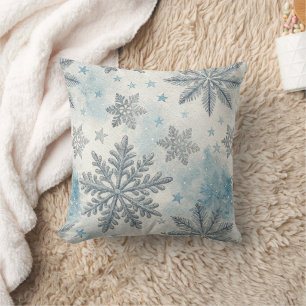 Snowflake Christmas Watercolor Winter Pine Throw Pillow