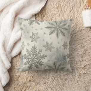 Snowflake Christmas Watercolor Winter Pine Throw Pillow