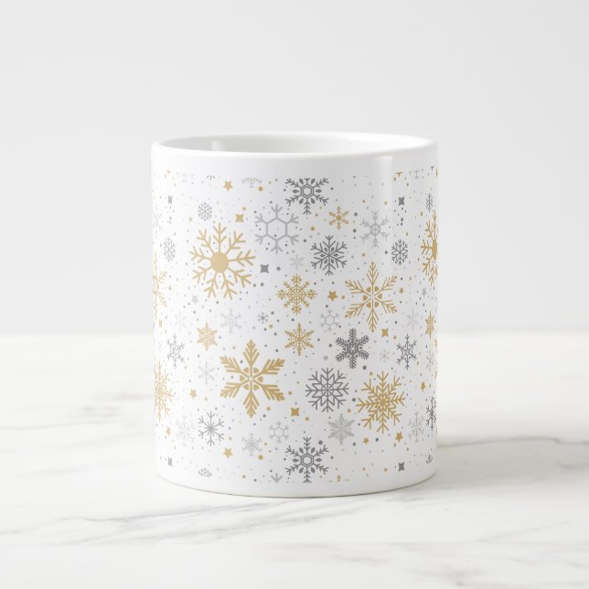 Snowflake Circle Winter Pattern Giant Coffee Mug (Front)