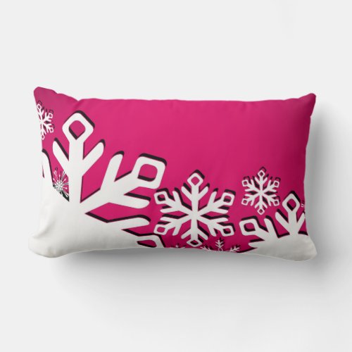 Snowflake City Holiday  fuschia Lumbar Pillow