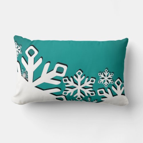 Snowflake City Holiday  teal Lumbar Pillow
