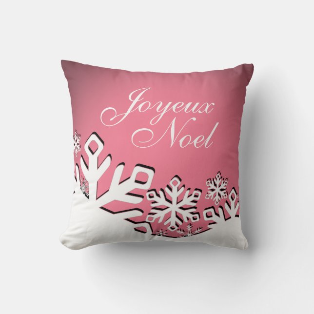 Snowflake City Joyeux Noel Christmas | pink Throw Pillow (Front)