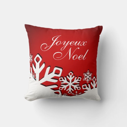Snowflake City Joyeux Noel Christmas  red Throw Pillow
