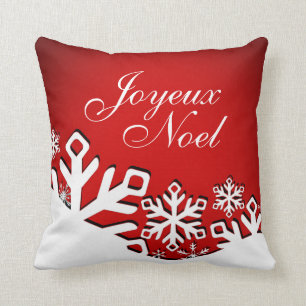 Snowflake City Joyeux Noel Christmas red Throw Pillow