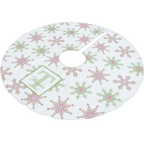 Snowflake Colorful Modern Holiday Monogram Brushed Polyester Tree Skirt