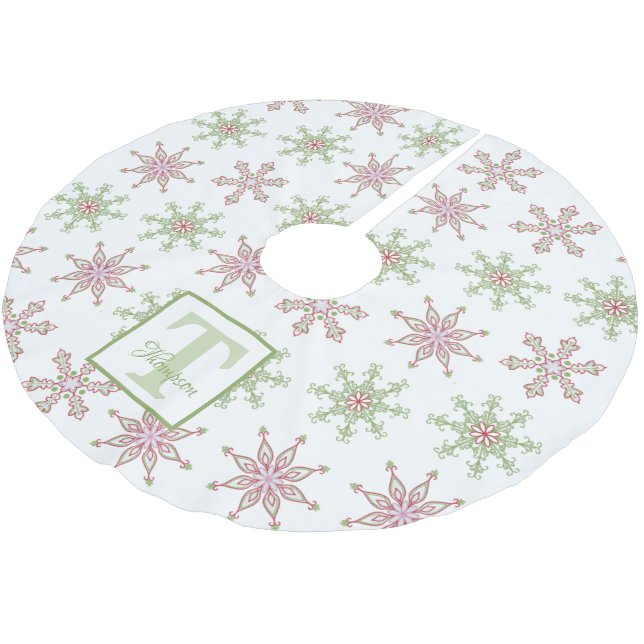 Snowflake Colorful Modern Holiday Monogram Brushed Polyester Tree Skirt (Angled)
