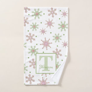 Snowflake Colorful Monogram Modern Family Name Hand Towel