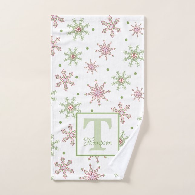 Snowflake Colorful Monogram Modern Family Name Hand Towel (Hand Towel)