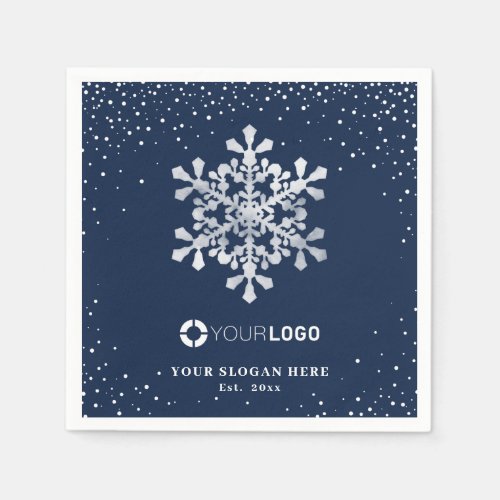 Snowflake company logo blue Christmas Napkins