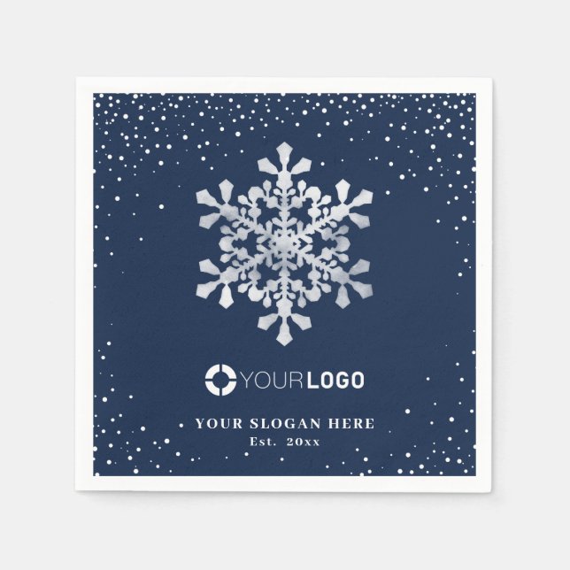 Snowflake company logo blue Christmas Napkins (Front)