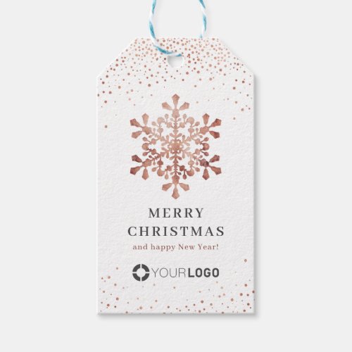 Snowflake company logo rose gold Christmas Gift Tags