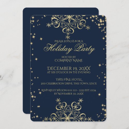 Snowflake Corporate Holiday Party Navy Blue Invitation