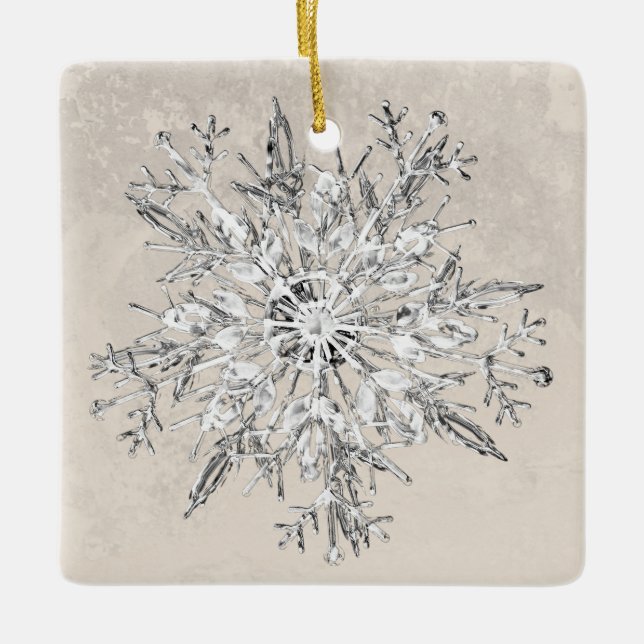 Snowflake Crystal Grunge  Ceramic Ornament (Front)