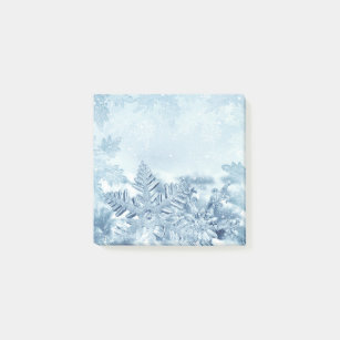 Blue Winter Snowflake on White Post-it Notes