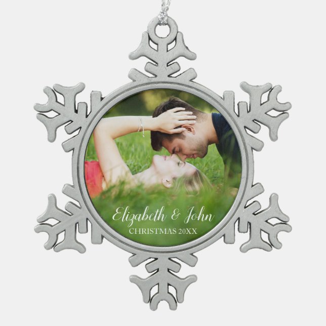 Snowflake Custom Photo Framed Christmas Ornament (Front)