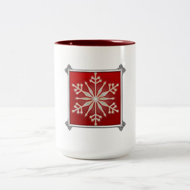 Snowflake Design Customizable Christmas Two-Tone Coffee Mug (Center)