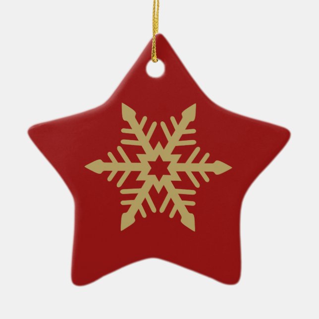 Snowflake Design Gold on Red Ceramic Ornament (Front)