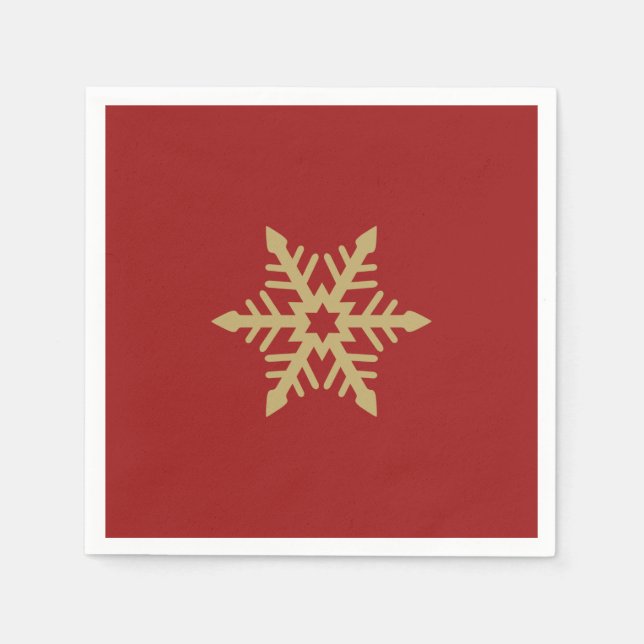 Snowflake Design Gold on Red Napkins (Front)