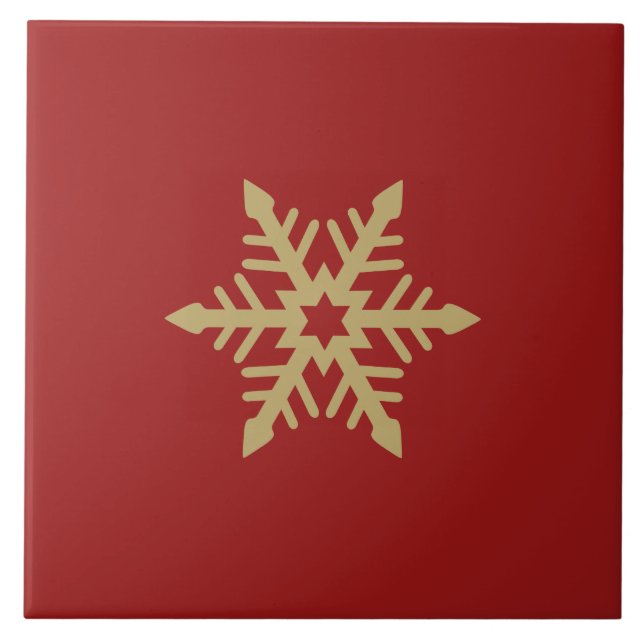 Snowflake Design Gold on Red Tile (Front)