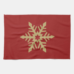 Snowflake Design Gold on Red Towel