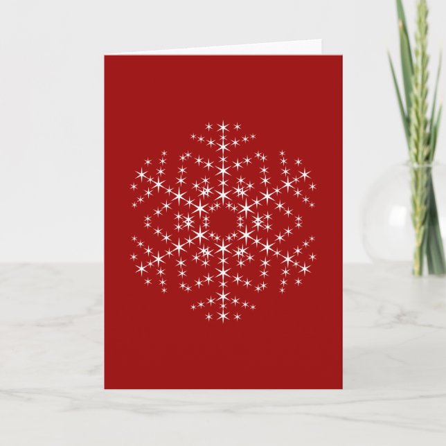 Snowflake Design in Dark Red and White. Holiday Card (Front)