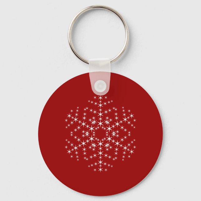 Snowflake Design in Dark Red and White. Keychain (Front)