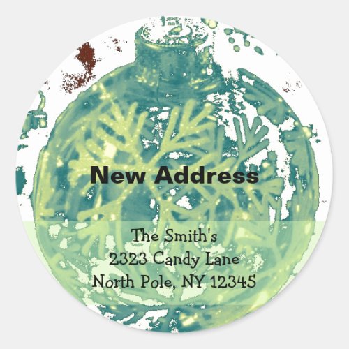 Snowflake Design New Address Classic Round Sticker